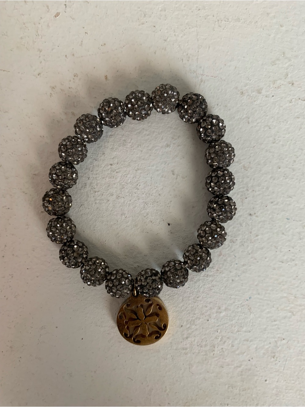 Rustic Cuff Gunmetal Crystal Bead Bracelet with Bronze Charm